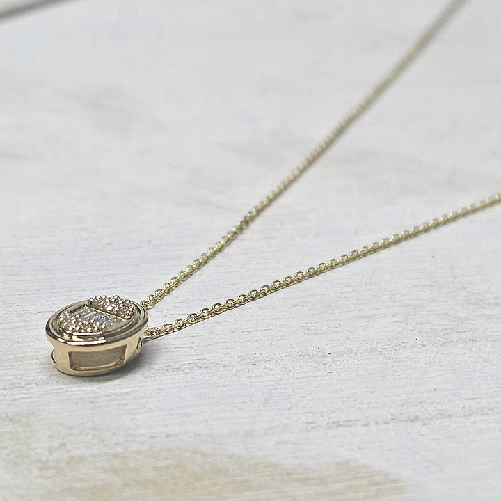 14k Yellow Gold Oval Diamond Cluster Necklace .12ctw