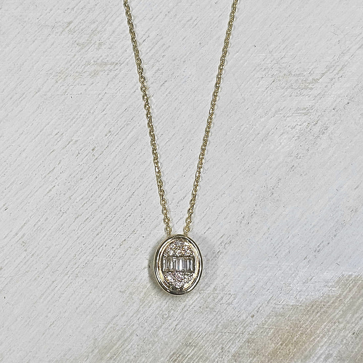 14k Yellow Gold Oval Diamond Cluster Necklace .12ctw