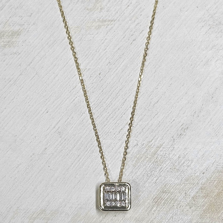 14k Yellow Gold Square Cluster Diamond Necklace .11ctw