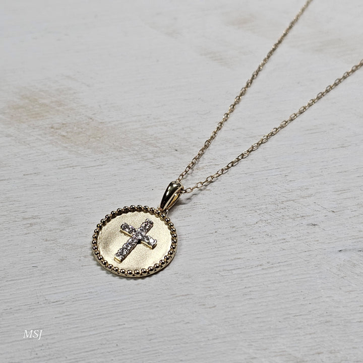 14kYellow Gold Diamond Cross Disc with .08ctw
