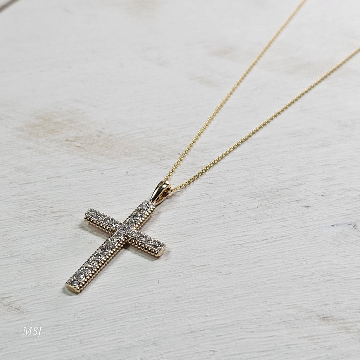 14k Yellow Gold .48ctw Classic Diamond Cross