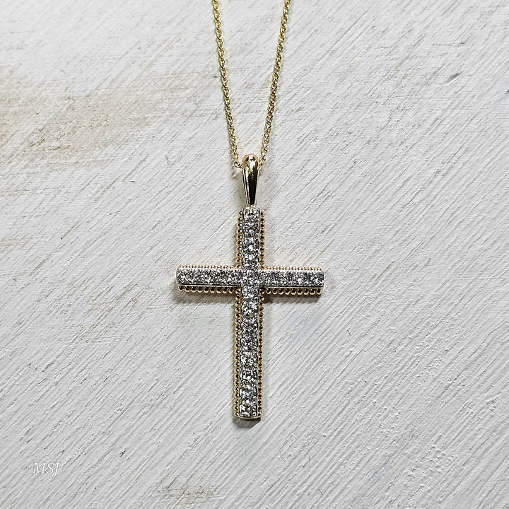 14k Yellow Gold .48ctw Classic Diamond Cross