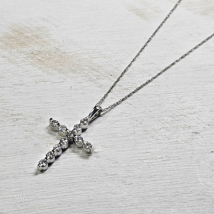14k White Gold .50ctw Diamond Cross