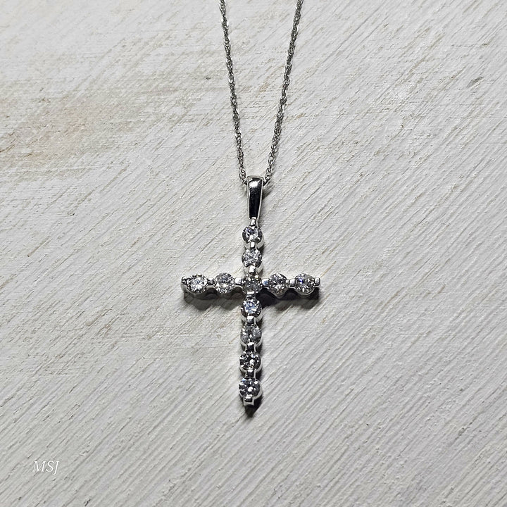 14k White Gold .50ctw Diamond Cross