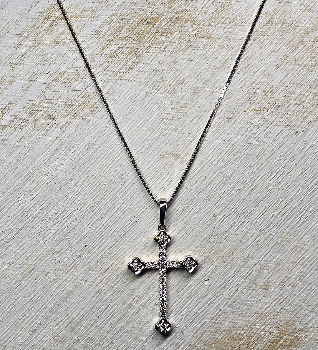 14k White Gold Ornate Diamond Cross Necklace .26ctw