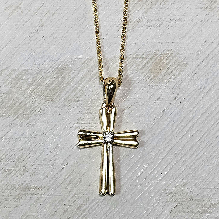 14k Yellow Gold Cross Necklace with Diamond Accent .03ctw
