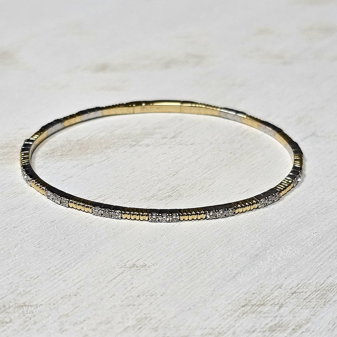 14k Two Tone Triple Diamond Station Flex Bangle Bracelet 1.15ctw