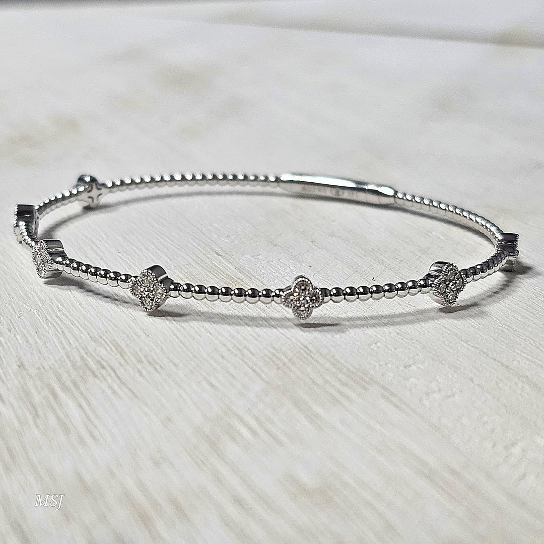 14k White Gold .38ctw Beaded Flex Bangle
