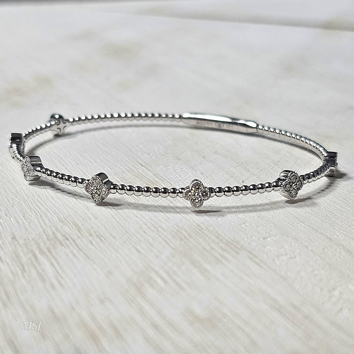 14k White Gold .38ctw Beaded Flex Bangle