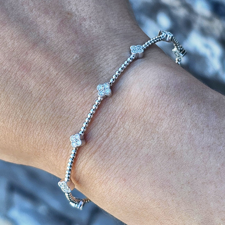 14k White Gold .38ctw Beaded Flex Bangle