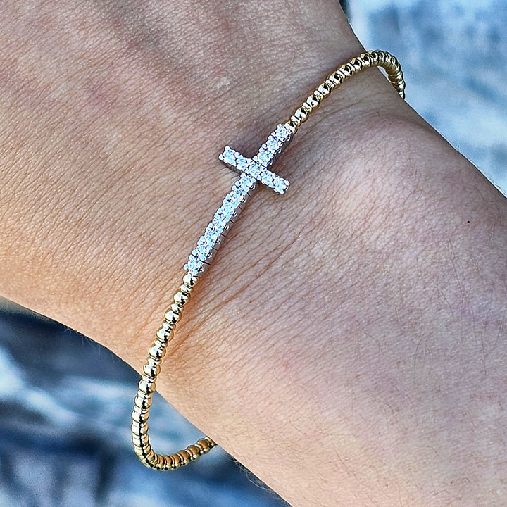 14k Yellow Gold .33ctw Diamond Cross Bangle Bracelet