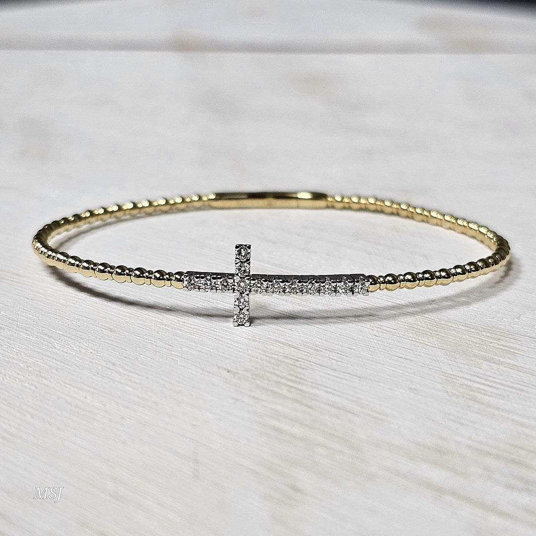 14k Yellow Gold .33ctw Diamond Cross Bangle Bracelet