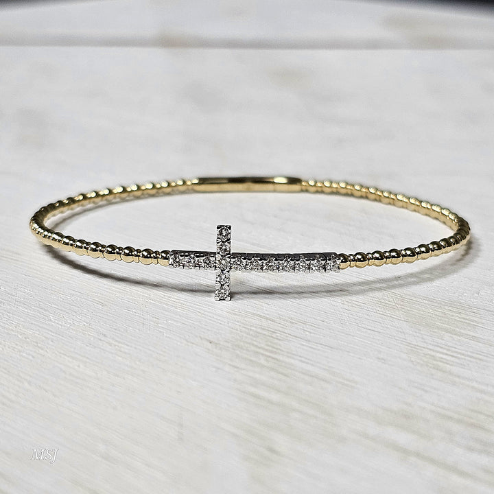 14k Yellow Gold .33ctw Diamond Cross Bangle Bracelet