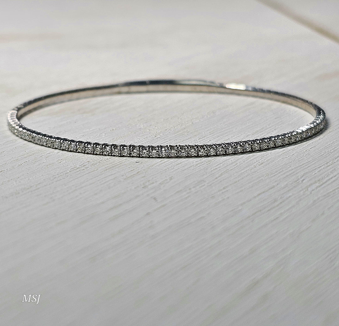 14k White Gold Diamond Flex Bangle Bracelet .74ctw