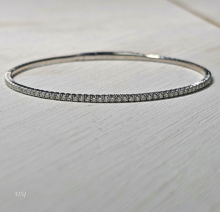 14k White Gold Diamond Flex Bangle Bracelet .74ctw