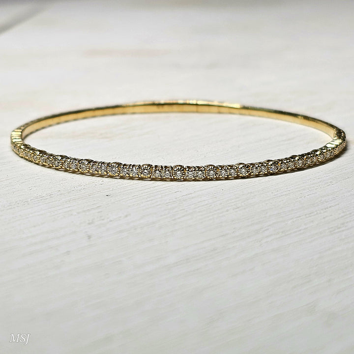 14k Yellow Gold Flex Bangle Bracelet with Milgrain Detail .70ctw