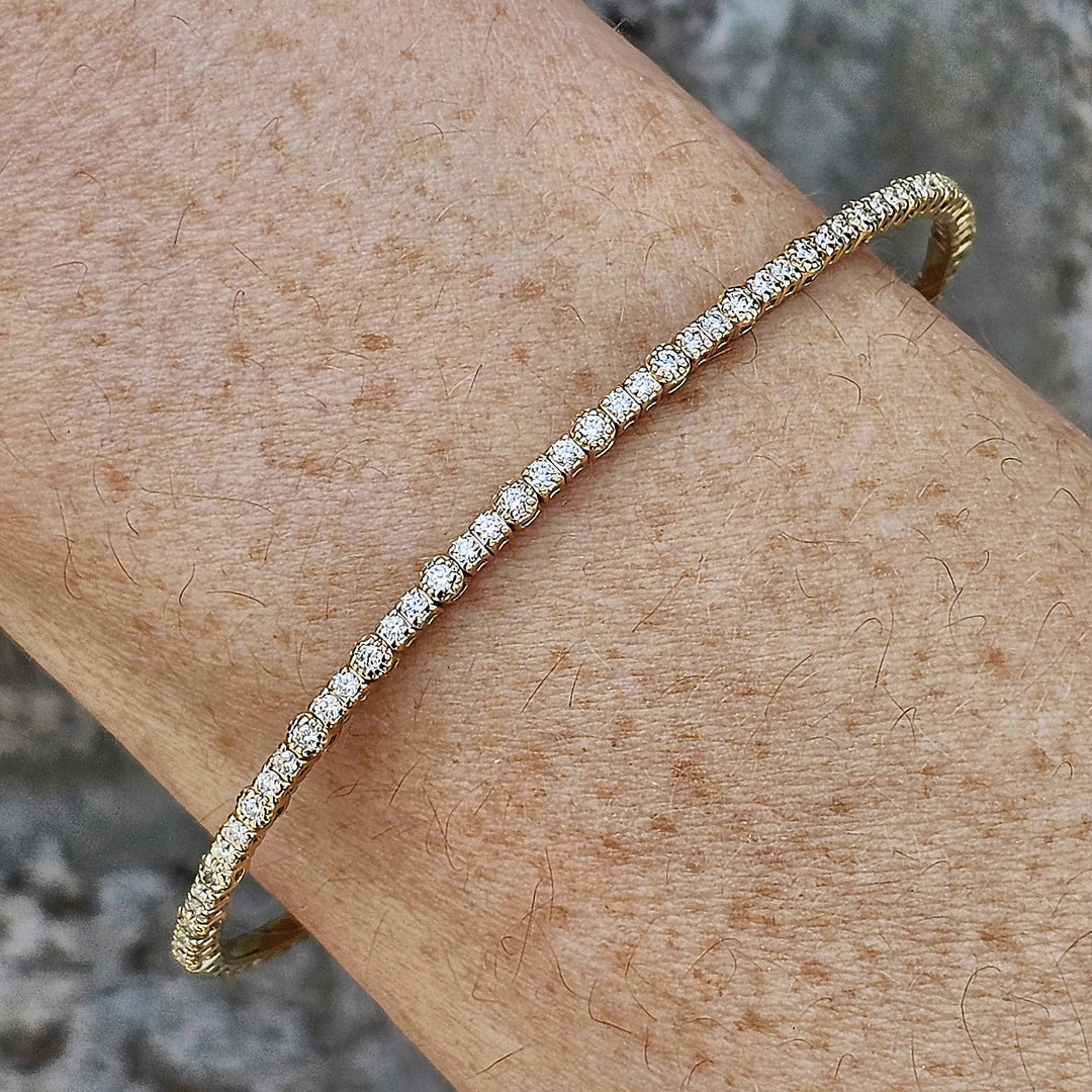 14k Yellow Gold Flex Bangle Bracelet with Milgrain Detail .70ctw