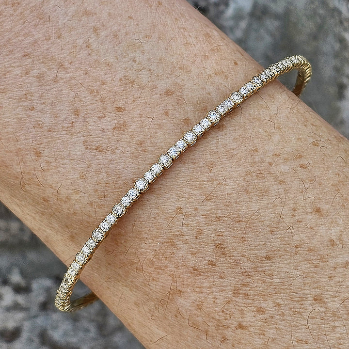 14k Yellow Gold Flex Bangle Bracelet with Milgrain Detail .70ctw