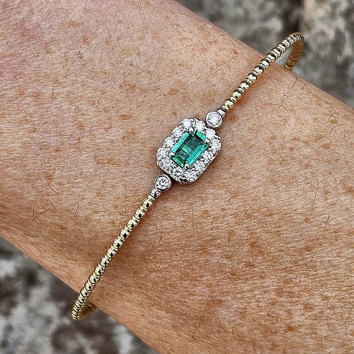 Two Tone Emerald and Diamond Flex Bangle