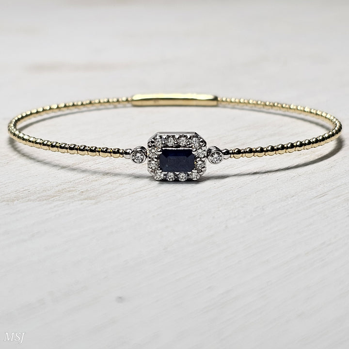 Two Tone Sapphire and Diamond Flex Bangle Bracelet