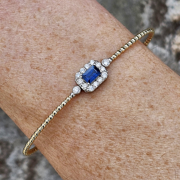 Two Tone Sapphire and Diamond Flex Bangle Bracelet