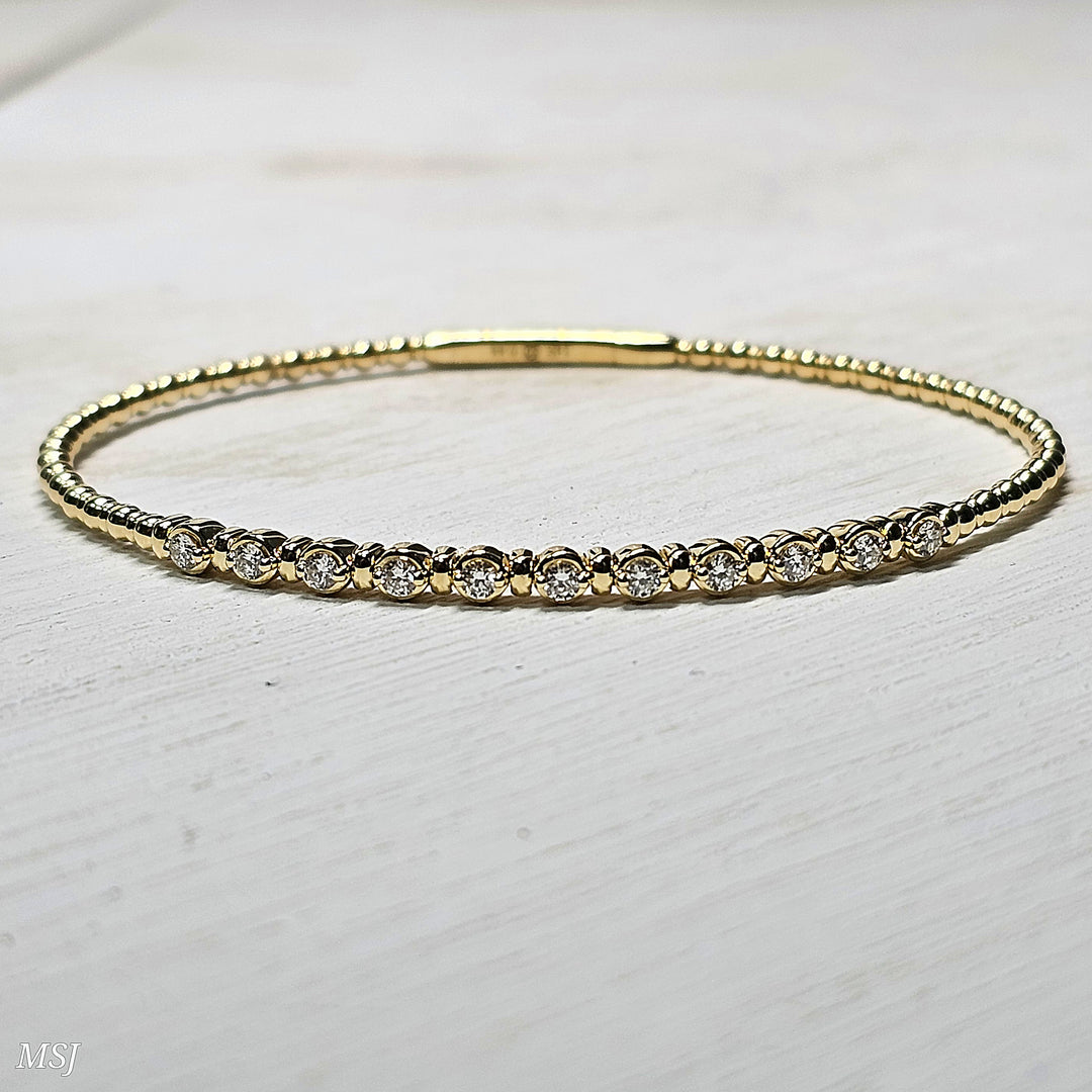 14k Yellow Gold Flex Bangle with Bezel Set Diamonds .44ctw