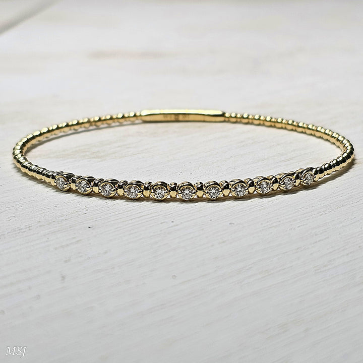 14k Yellow Gold Flex Bangle with Bezel Set Diamonds .44ctw