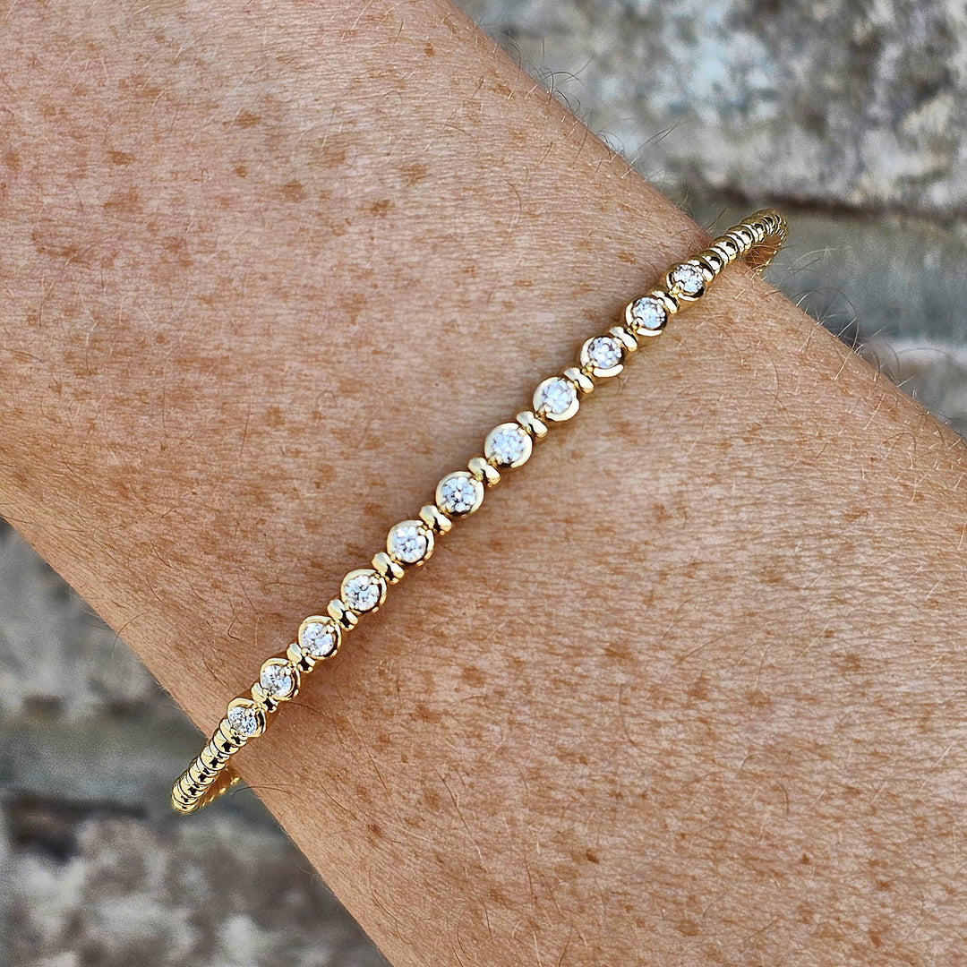 14k Yellow Gold Flex Bangle with Bezel Set Diamonds .44ctw