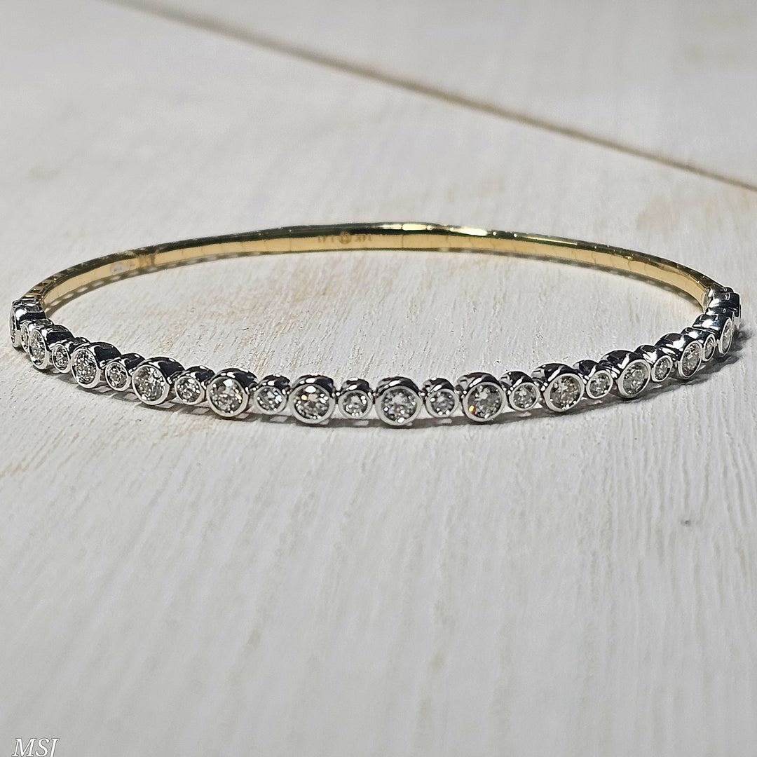14k Two Tone Bezel Set Diamond Flex Bangle 1.41ctw