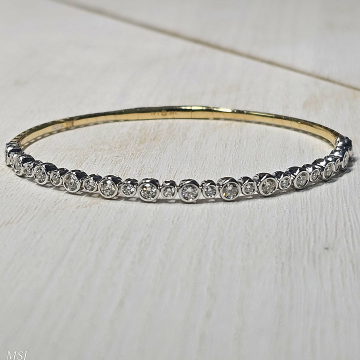 14k Two Tone Bezel Set Diamond Flex Bangle 1.41ctw