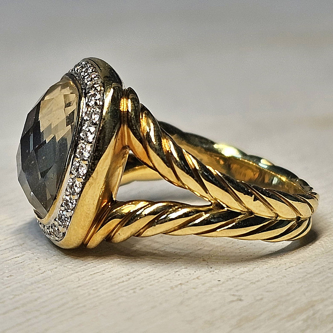 18k Yellow Gold Citrine and Diamond David Yurman Pre-Owned Ring .19ctw