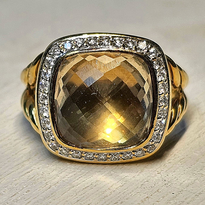 18k Yellow Gold Citrine and Diamond David Yurman Pre-Owned Ring .19ctw