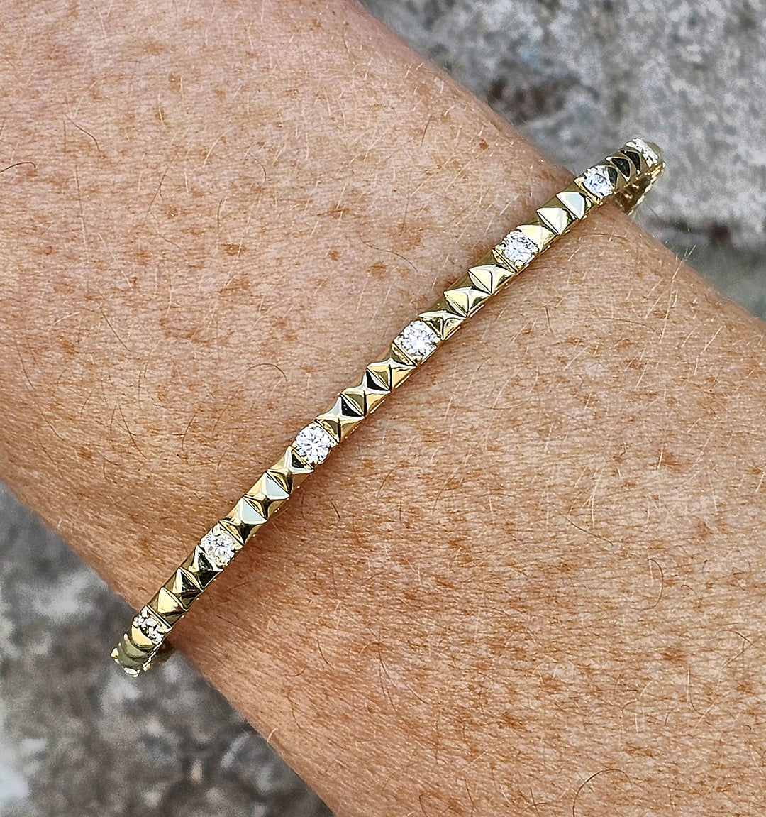 14k Yellow Gold Diamond Studded Flex Bangle Bracelet .95ctw