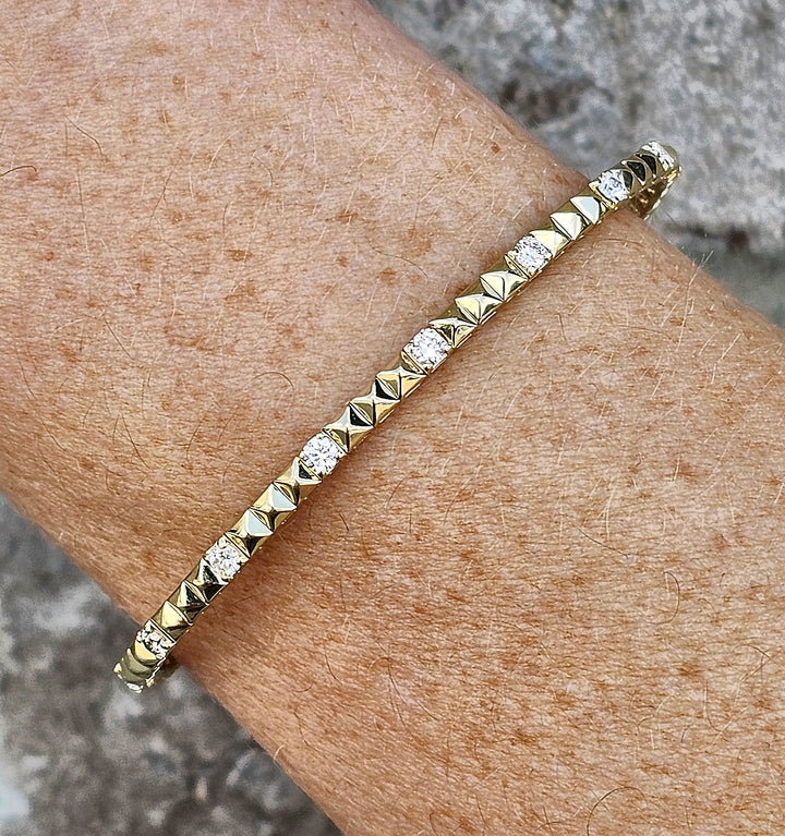14k Yellow Gold Diamond Studded Flex Bangle Bracelet .95ctw