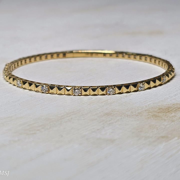 14k Yellow Gold Diamond Studded Flex Bangle Bracelet .95ctw