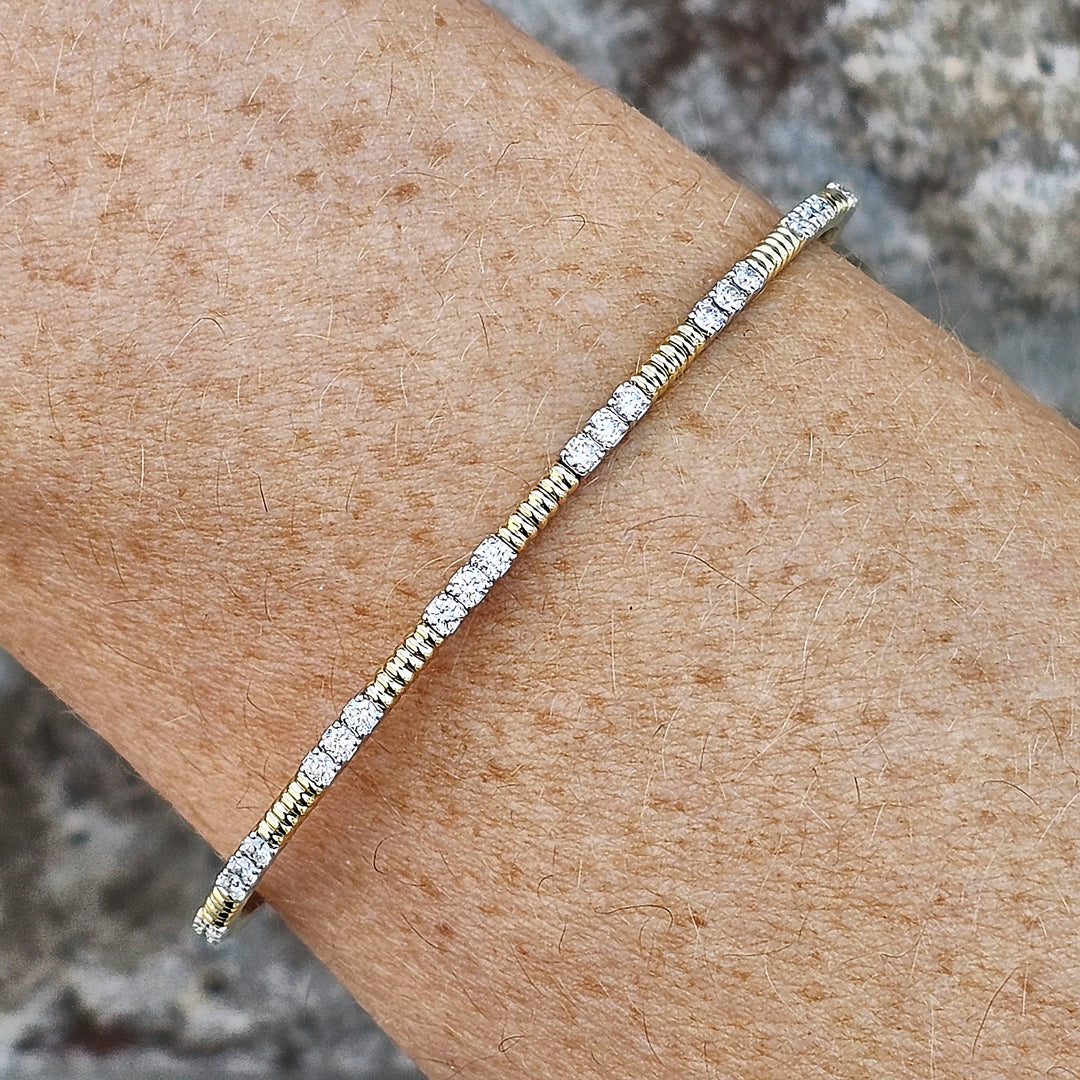 14k Two Tone Triple Diamond Station Flex Bangle Bracelet 1.15ctw