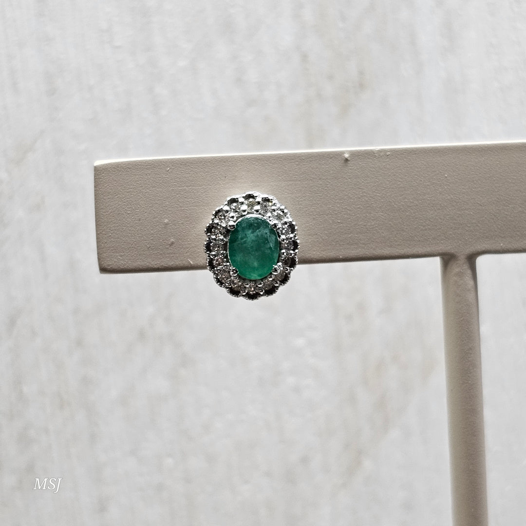 10k White Gold.90ctw Emerald and Diamond Earrings