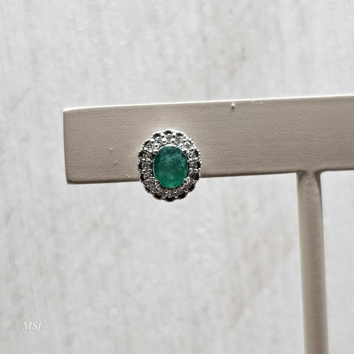 10k White Gold.90ctw Emerald and Diamond Earrings