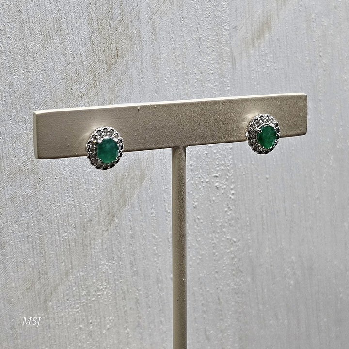 10k White Gold.90ctw Emerald and Diamond Earrings