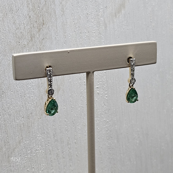 10k Yellow Gold 1.39ctw Emerald and Diamond Earrings