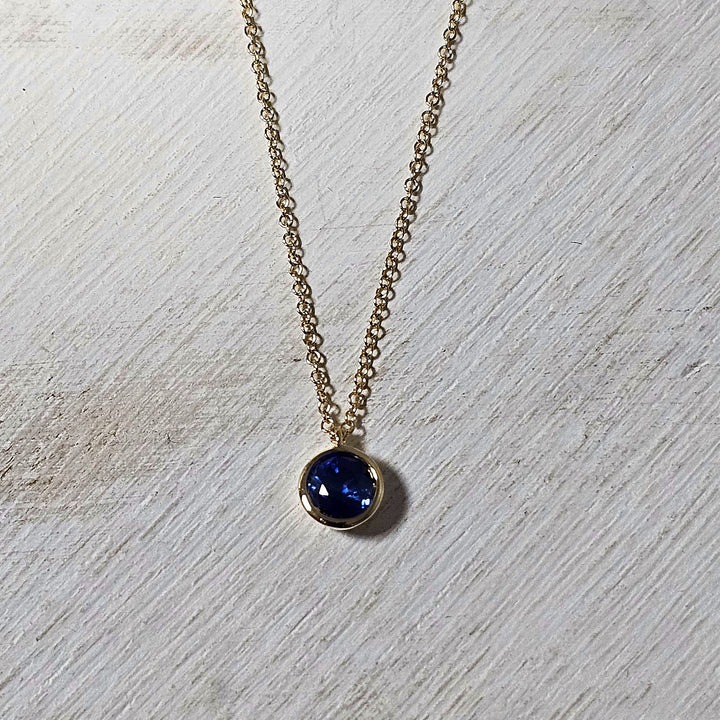 14k Yellow Gold .73ct Blue Sapphire Solitaire Pendant
