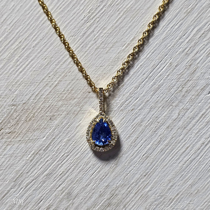 14k Yellow Gold .85ctw Blue Sapphire and Diamond Pendant