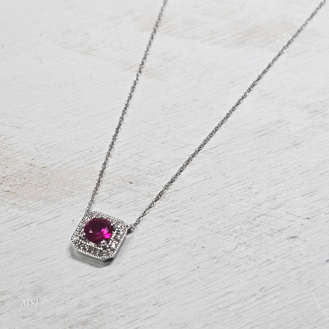 10k White Gold .38ctw Created Ruby Pendant