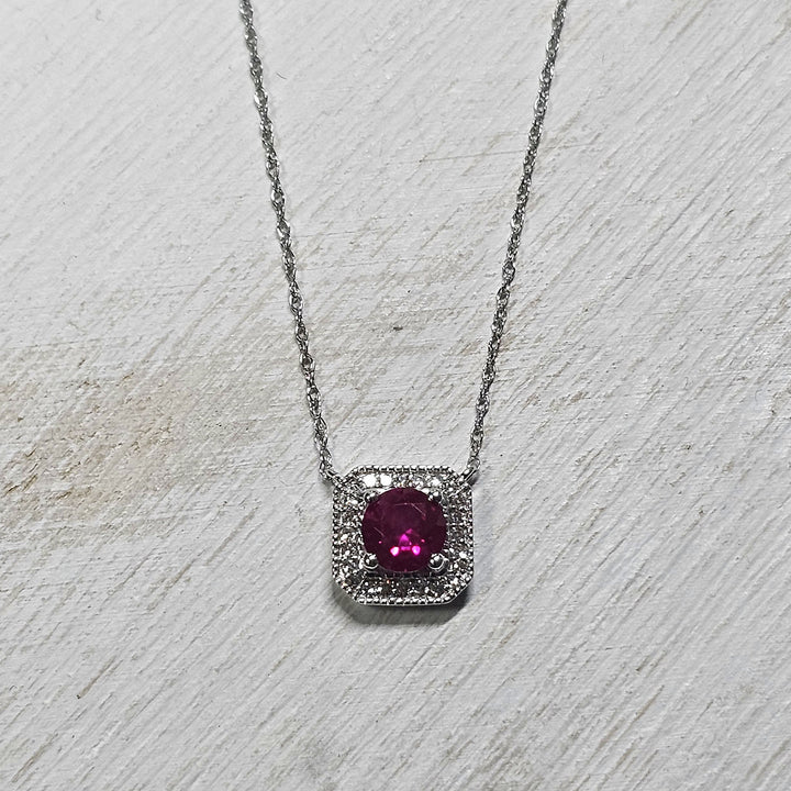 10k White Gold .38ctw Created Ruby Pendant