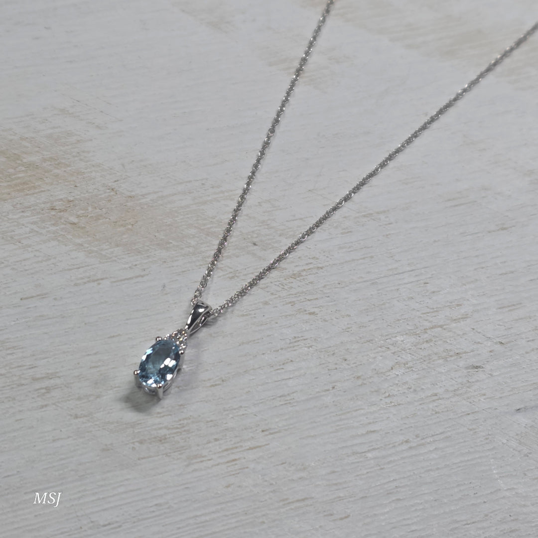 10k White Gold Aquamarine and Diamond Pendant