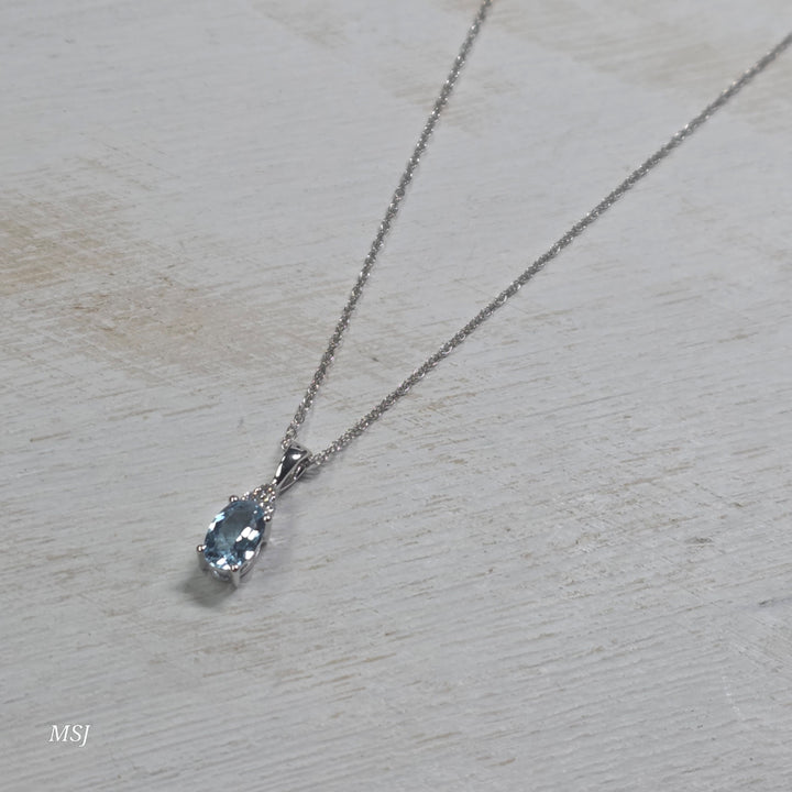 10k White Gold Aquamarine and Diamond Pendant