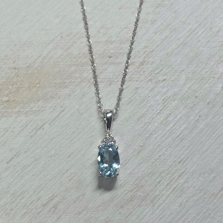 10k White Gold Aquamarine and Diamond Pendant