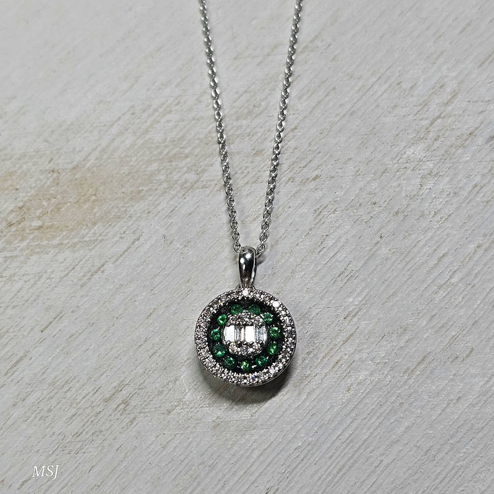 10k White Gold .31ctw Emerald and Diamond Pendant