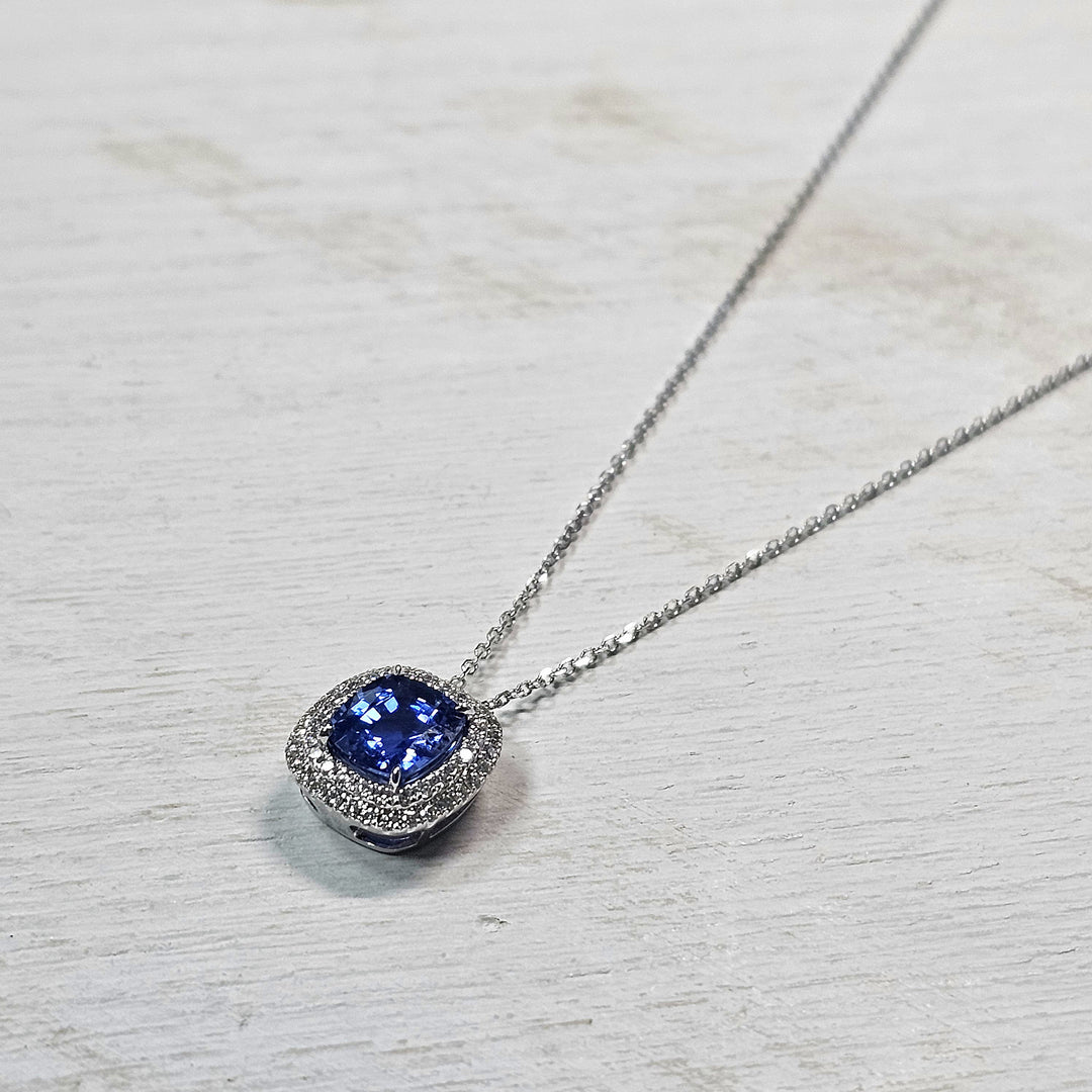 14k White Gold and Platinum Sapphire and Diamond Pendant