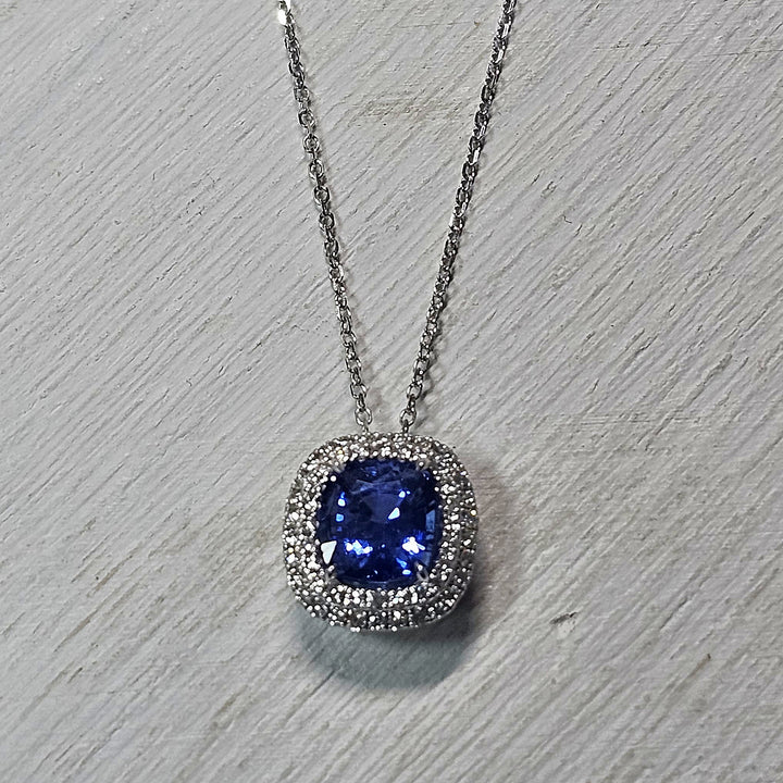 14k White Gold and Platinum Sapphire and Diamond Pendant